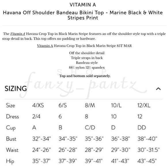 Vitamin A Bikini Top NEW Havana Off the Shoulder Marin Stripe - Picture 5 of 5